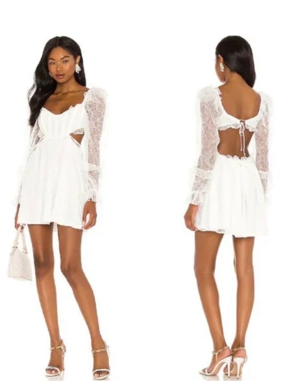 For Love & Lemons White Lace Open-Back Mini Dress